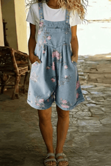 Rosabelle - Floral Denim Short Dungarees