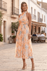 Celeste - Watercolour Bloom Halter Maxi Dress