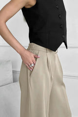 Casual Pockets Wide Leg Pants