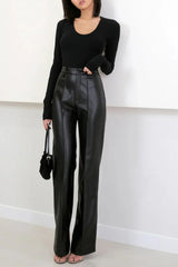Elegant High Waist Faux Leather Pants