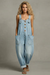 Avenlie - Relaxed Denim Overall Jumpsuit