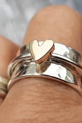 Golden Heart Silver Ring