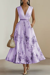 Almira – Elegant Pleated Floral Midi Dress