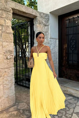 Azurea – Pleated Elegance Maxi Dress