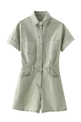 Light Green - Denim Overall Shorts