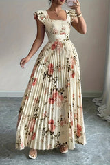 Elowen – Vintage Bloom Pleated Maxi Dress