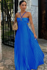 Azurea – Pleated Elegance Maxi Dress