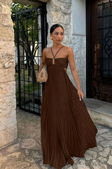 Azurea – Pleated Elegance Maxi Dress