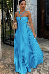 Azurea – Pleated Elegance Maxi Dress