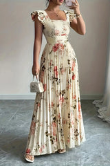 Elowen – Vintage Bloom Pleated Maxi Dress
