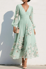 Elaria – Graceful Floral Pleated Maxi Dress