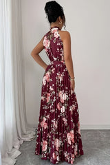 Violette | Burgundy Floral Halter Maxi Dress