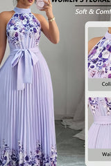 Isabeau | Floral Pleated Halter Maxi Dress