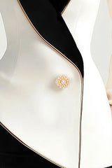 Elegant Asymmetrical White Blazer with Black Contrast Lapels