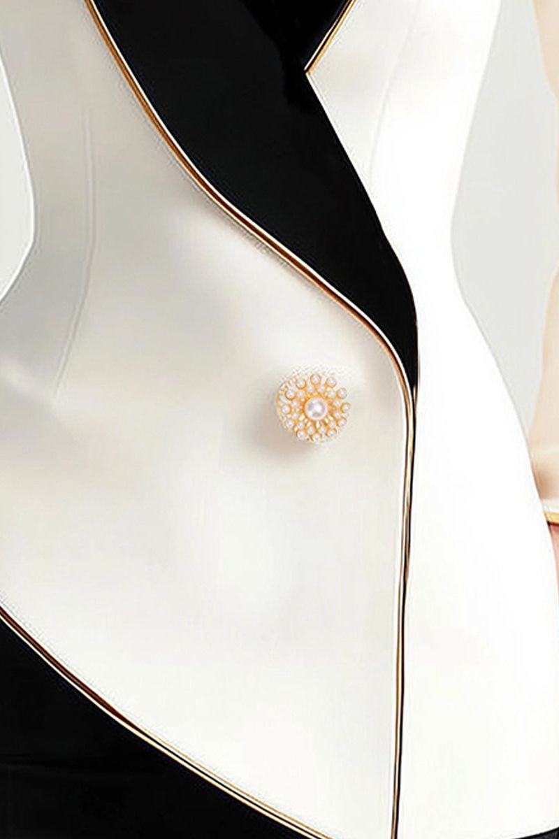 Elegant Asymmetrical White Blazer with Black Contrast Lapels