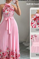 Isabeau | Floral Pleated Halter Maxi Dress