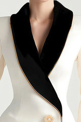 Elegant Asymmetrical White Blazer with Black Contrast Lapels