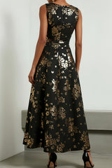 Aurelia | Black Gold Metallic Floral Midi Dress