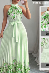 Isabeau | Floral Pleated Halter Maxi Dress