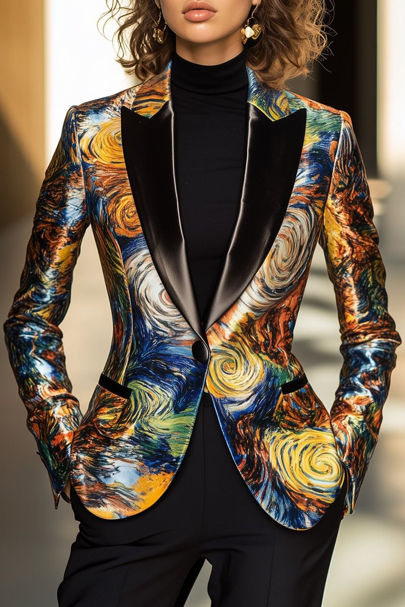 Van Gogh Inspired Starry Night Satin Blazer Statement Piece
