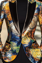Van Gogh Inspired Starry Night Satin Blazer Statement Piece