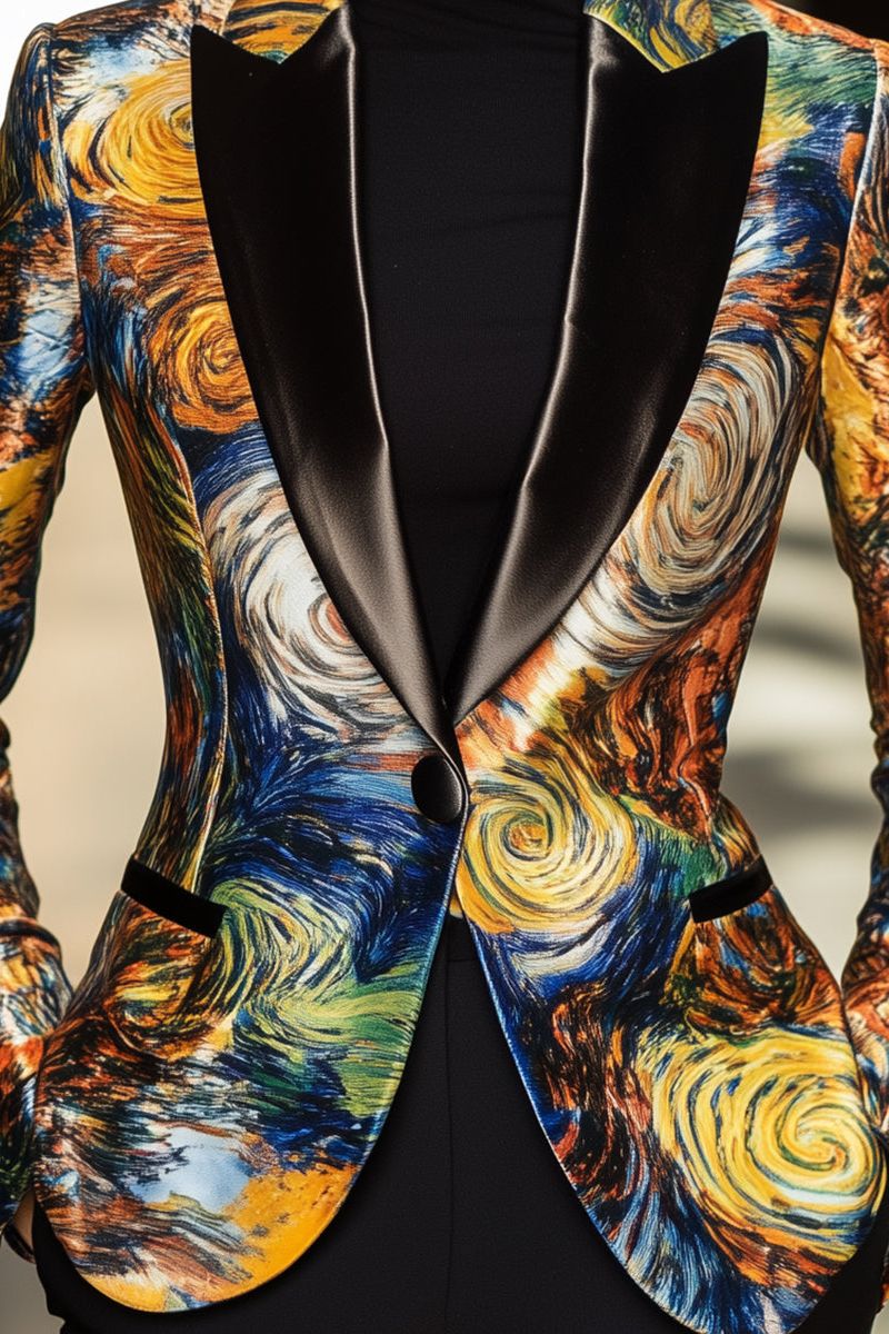 Van Gogh Inspired Starry Night Satin Blazer Statement Piece