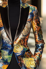 Van Gogh Inspired Starry Night Satin Blazer Statement Piece