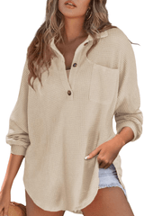 Elara – Casual Waffle Knit Button Blouse