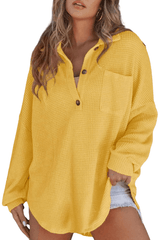 Elara – Casual Waffle Knit Button Blouse