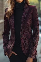 Noble Burgundy Jacquard Satin Blazer