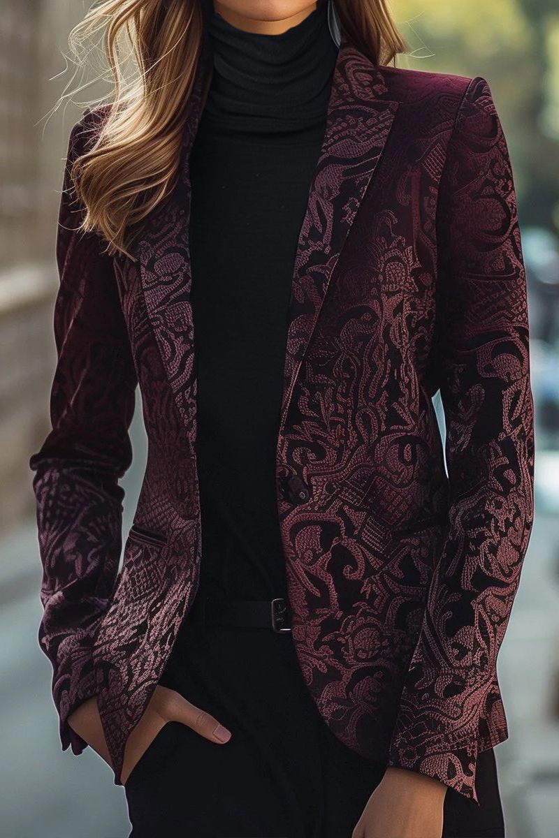 Noble Burgundy Jacquard Satin Blazer