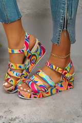 Lunavelle - Printed Platform Wedge Sandals
