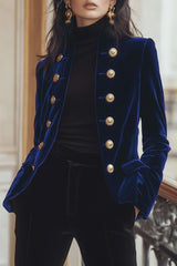 Chic Velvet Jacket with Bold Gold Accents