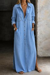 Sienna - Denim Button-Front Maxi Dress