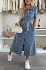 Jess - Maxi Denim Dress with Sleeves