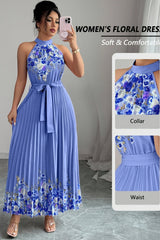 Isabeau | Floral Pleated Halter Maxi Dress