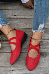 Serena – Suede Cross-Strap Comfort Flats