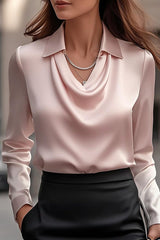 Elegant Satin Blouse with Draped Neckline
