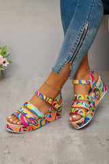 Lunavelle - Printed Platform Wedge Sandals