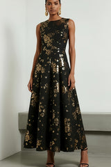 Aurelia | Black Gold Metallic Floral Midi Dress