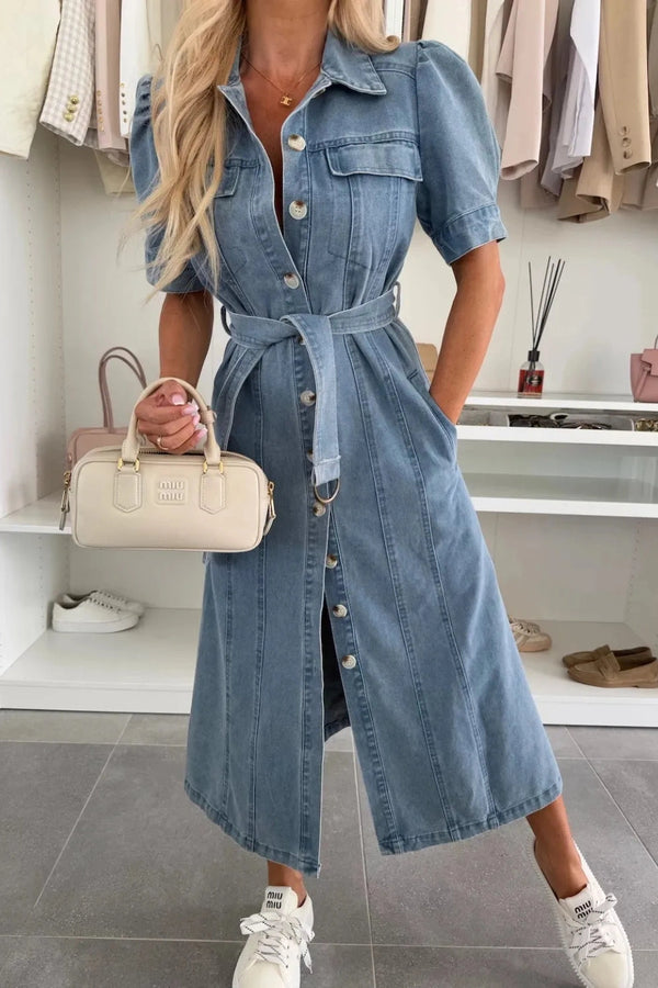 Jess - Maxi Denim Dress with Sleeves