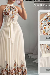 Isabeau | Floral Pleated Halter Maxi Dress
