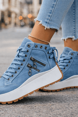 Lunavique - Denim Rise Platform Sneakers