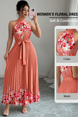 Isabeau | Floral Pleated Halter Maxi Dress
