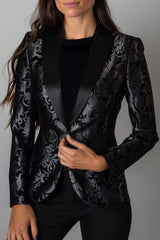 Luxury Black and Silver Floral Jacquard Blazer