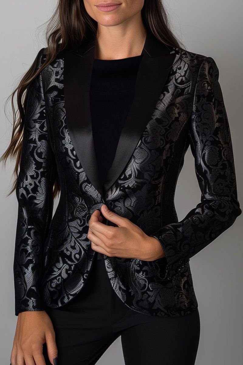 Luxury Black and Silver Floral Jacquard Blazer
