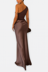 Elegant One-Shoulder Pleated Maxi Dress