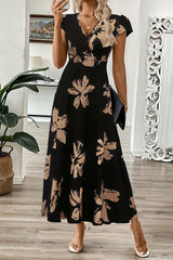 Noir | Black Floral V-Neck Maxi Dress