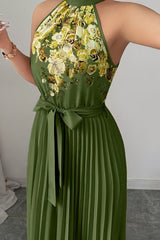 Isabeau | Floral Pleated Halter Maxi Dress