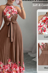 Isabeau | Floral Pleated Halter Maxi Dress